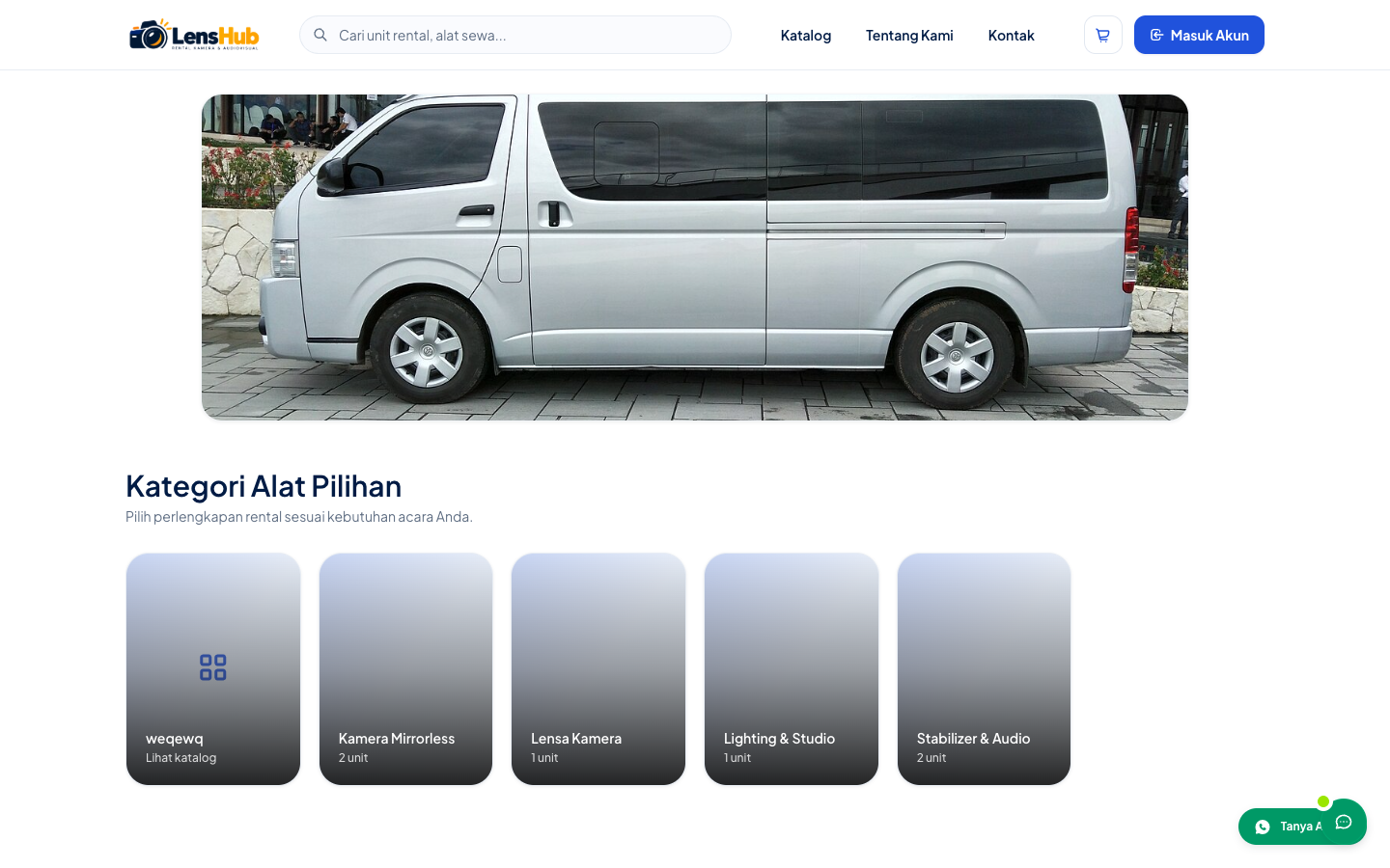 Contoh halaman katalog website rental kamera
